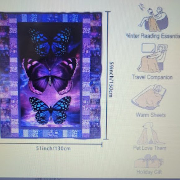 Beautiful, Extra Soft Butterfly Flannel Blanket in Purples, Blues, Pinks 59"x78" - Picture 3 of 5